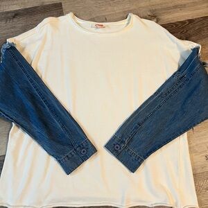 Cream Top with Denim Sleeves